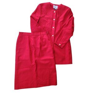 Avoca Collection Red 2 Piece Set Blazer Jacket Skirt Irish Wool Ireland S-M